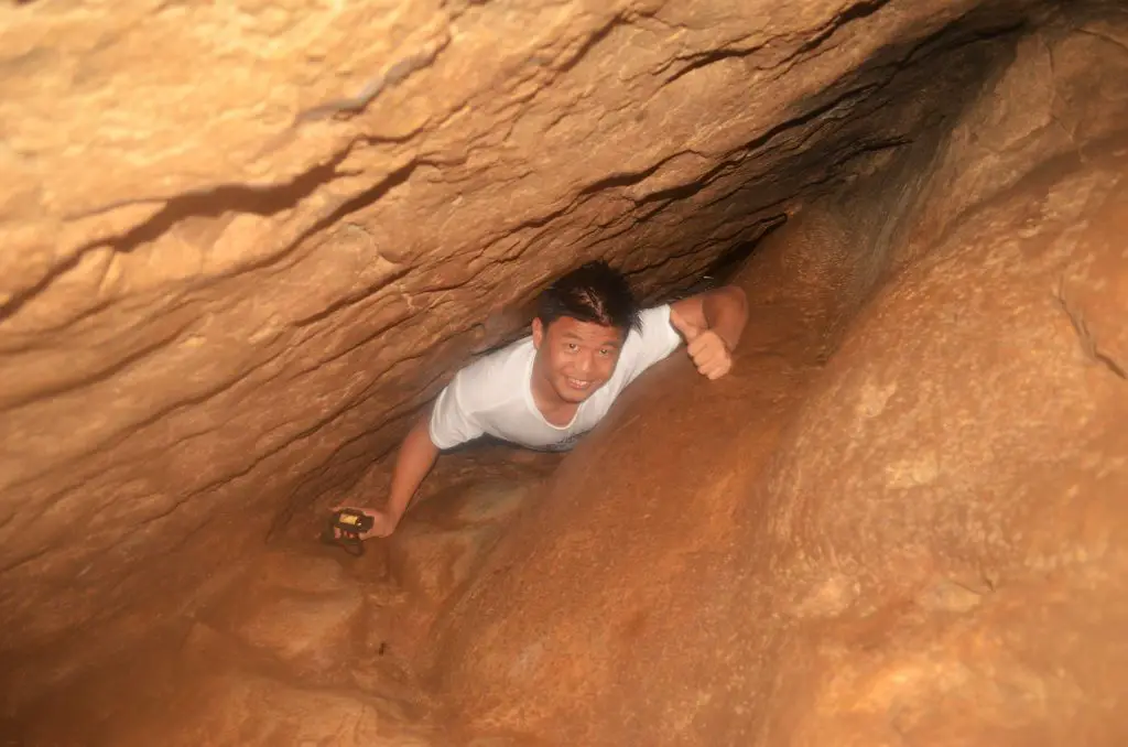We had to squeeze ourselves to get across narrow openings inside Aran Cave, Tuba.